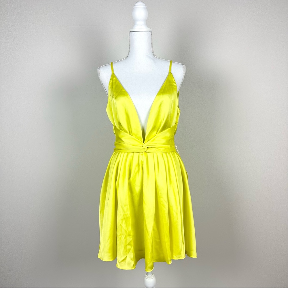 Luxxel Neon Yellow Satin Mini Dress